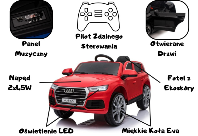 Auto Na Akumulator Audi Q5 Czerwone Parametry